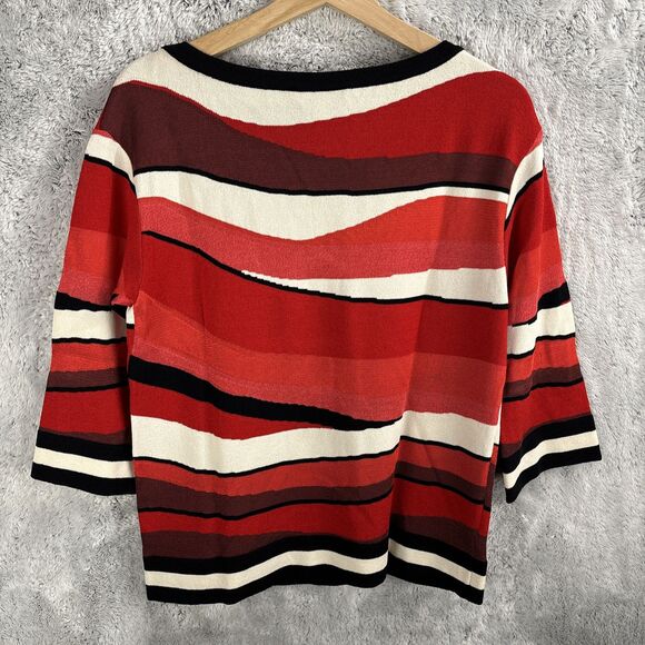 VINTAGE ST. JOHN Collection Top Womens Medium Red White Abstract Wool Blend - Picture 5 of 6